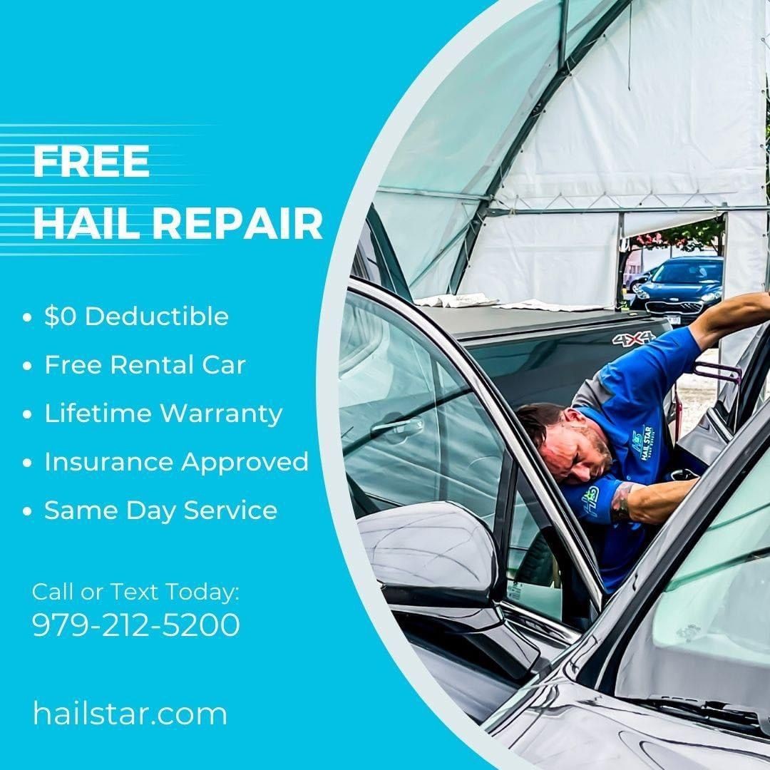 Ad for free hail repair service with benefits listed and a contact number.